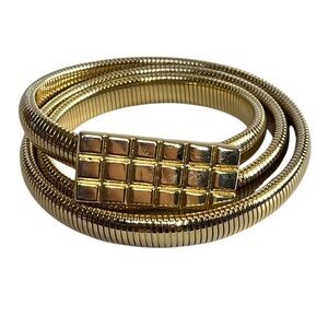 Vintage 70s Goldtone Thin Stretch Waist Belt with Grid Buckle